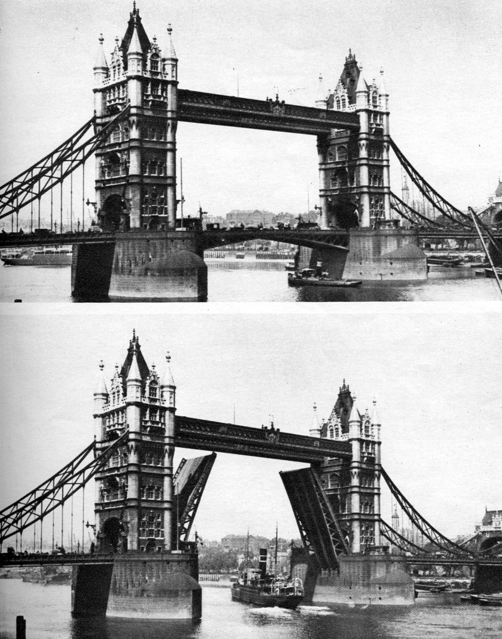 Tower Bridge åben og lukket, London, 1926-1927 af McLeish