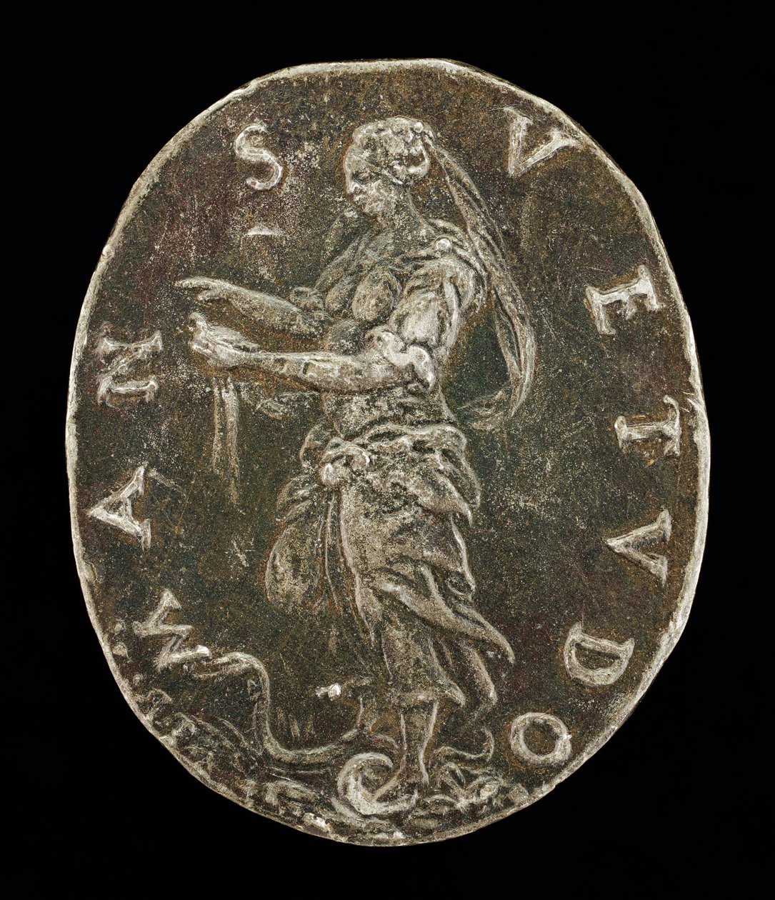 Mildhed stående på en slange [omvendt]. af Medallist T.R.