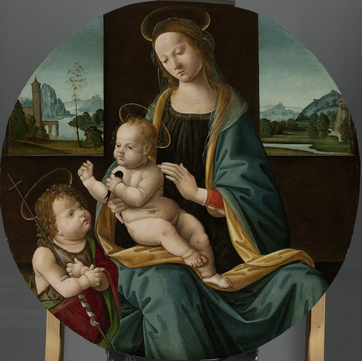 Jomfru og barn med spædbarnet Sankt Johannes Døberen Maria mødte venlig en Johannes de Doper af Meester van de Conversazione di Santo Spirito