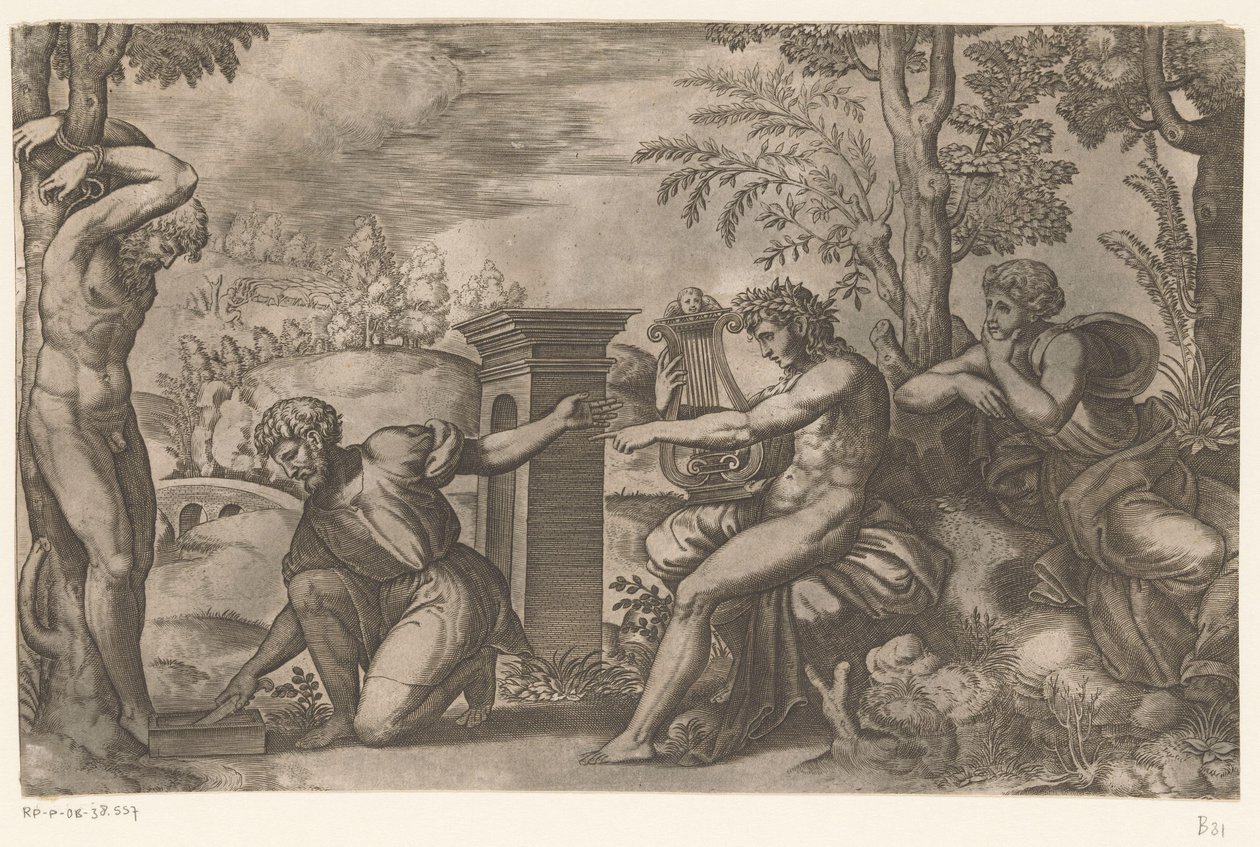 Apollo i Marsyas af Meester van de Dobbelsteen