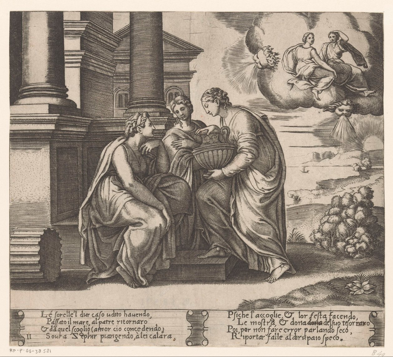 Psyche får besøg af sine søstre Historien om Amor og Psyche (serietitel) af Meester van de Dobbelsteen