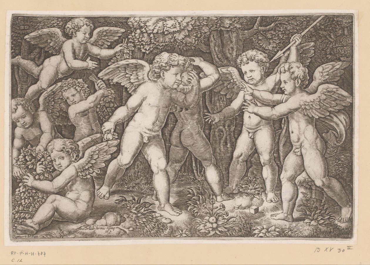 Spiller putti Pavens gobeliner (serietitel) Tapezzerie de Papa (serietitel) af Meester van de Dobbelsteen