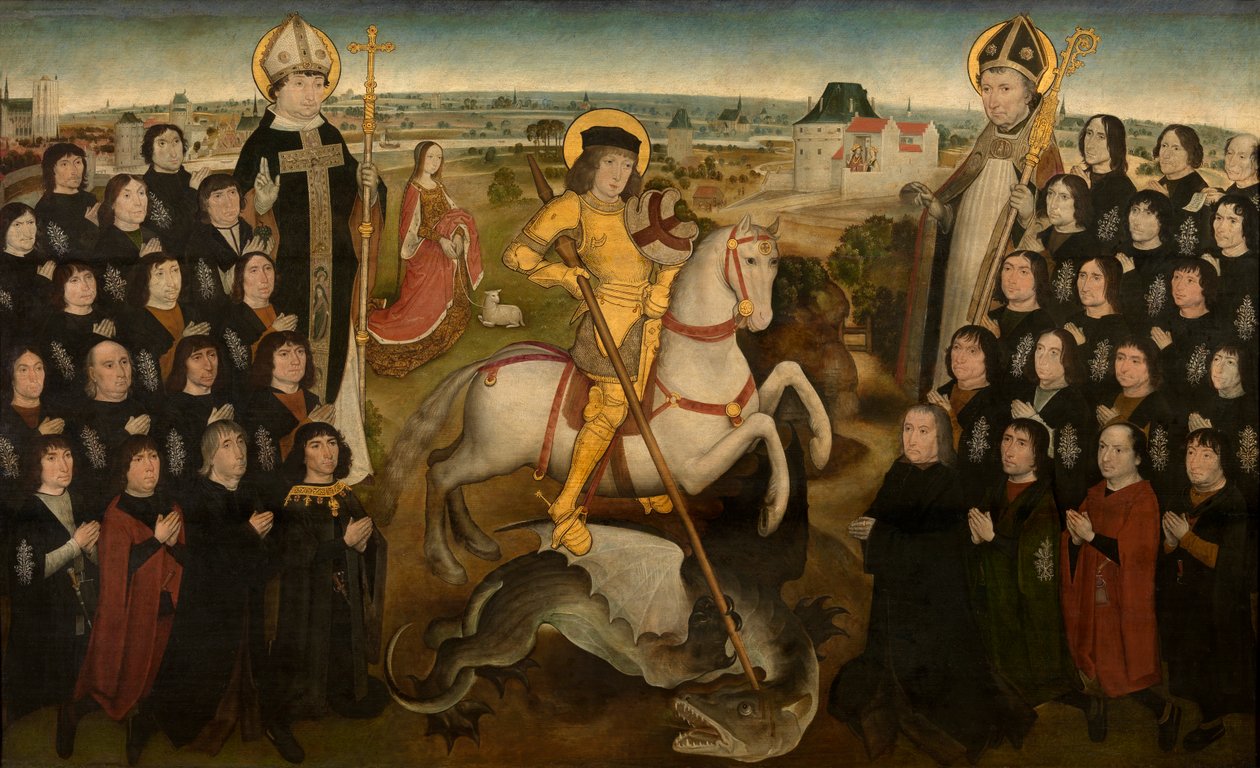 Medlemmerne af Guild of the Large Armbow of Malines, ca. 1500 (olie på panel) af Meester van de Mechelse Sint Jorisgilde