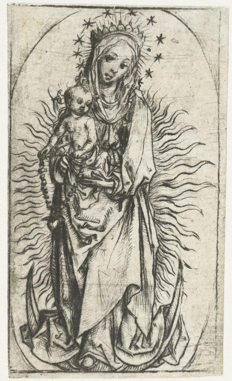 Madonna med stjernekrone og rosenkrans på halvmåne af Meester van het Amsterdamse Kabinet