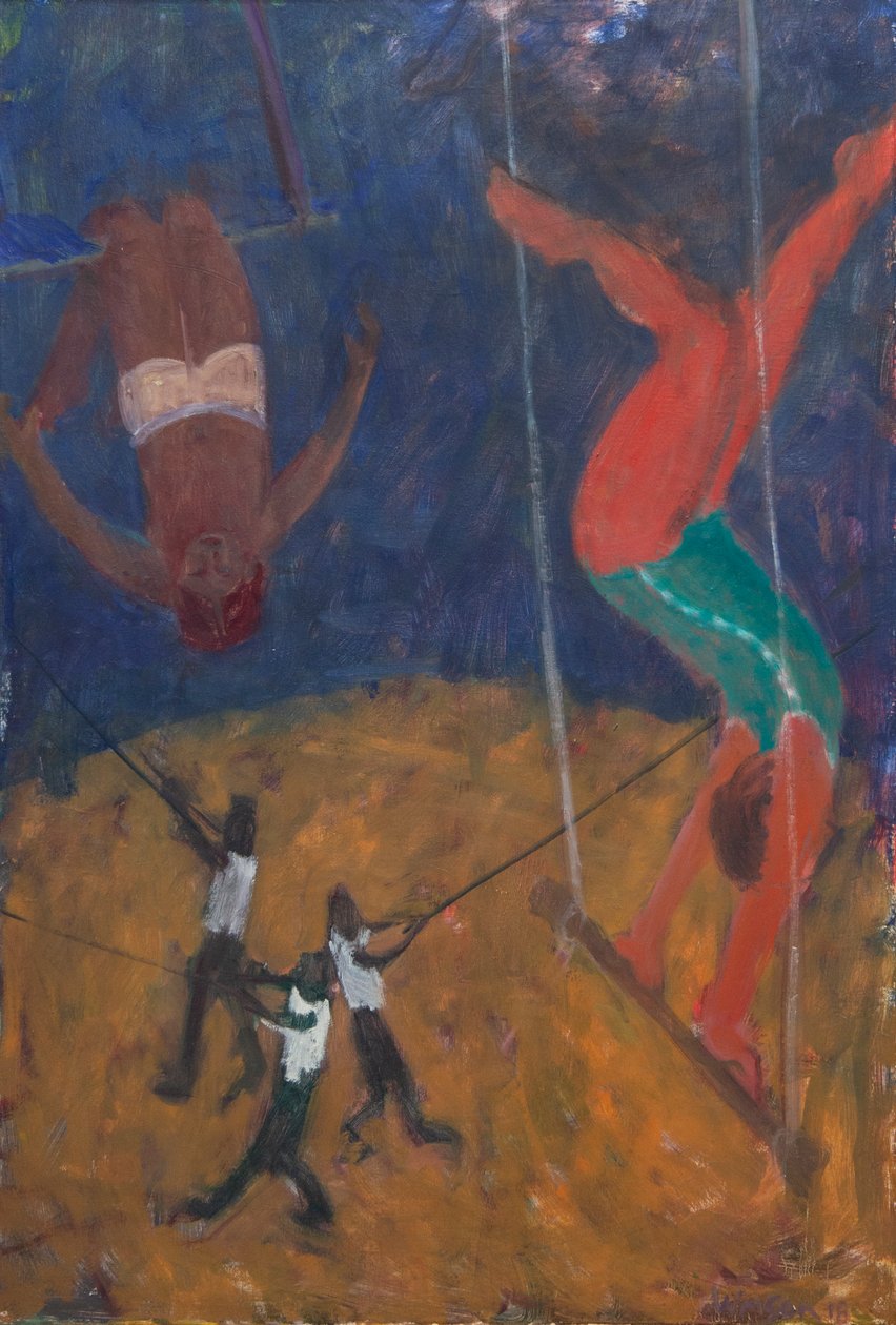 Trapeze Artists, 2018 (olie på lærred) af Megan Williamson
