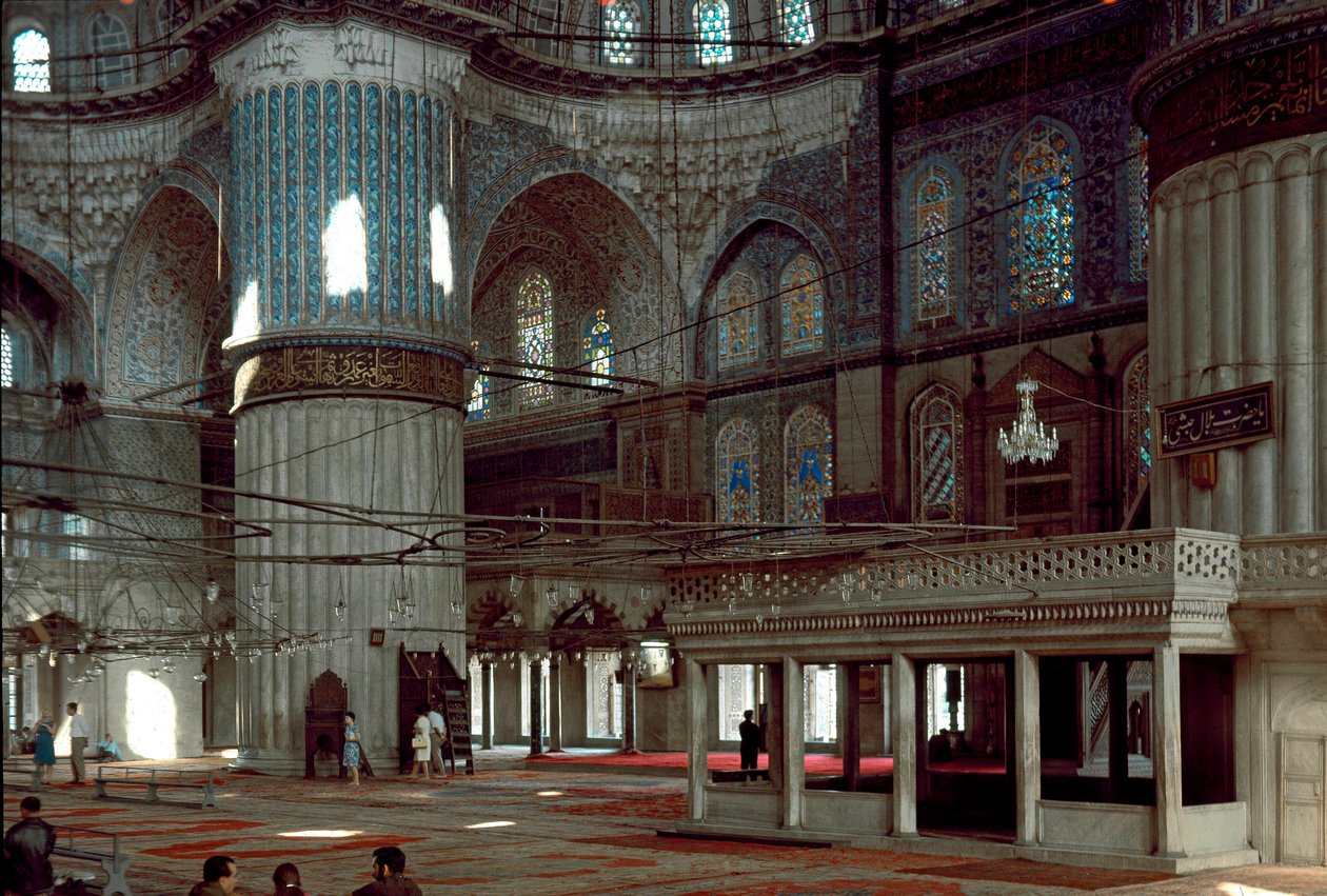 Osmannisk kunst: indvendig visning af den Blå Moské bygget mellem 1609 og 1616 af Mehmet Aga