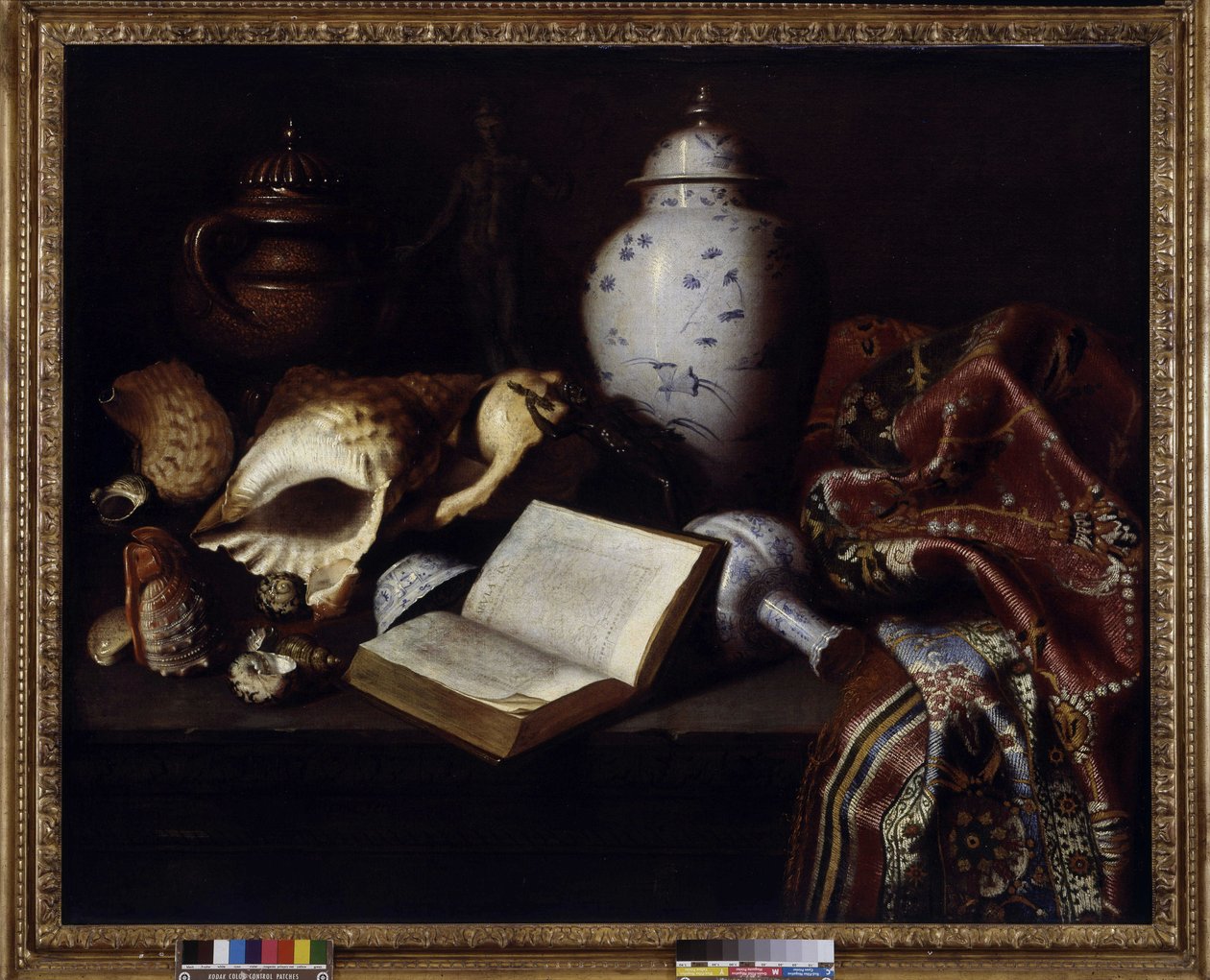 Kina vaser, skaller, antikke bronzer, bøger og tæpper (olie på lærred) af Meiffren (c.1630 1705) Conte