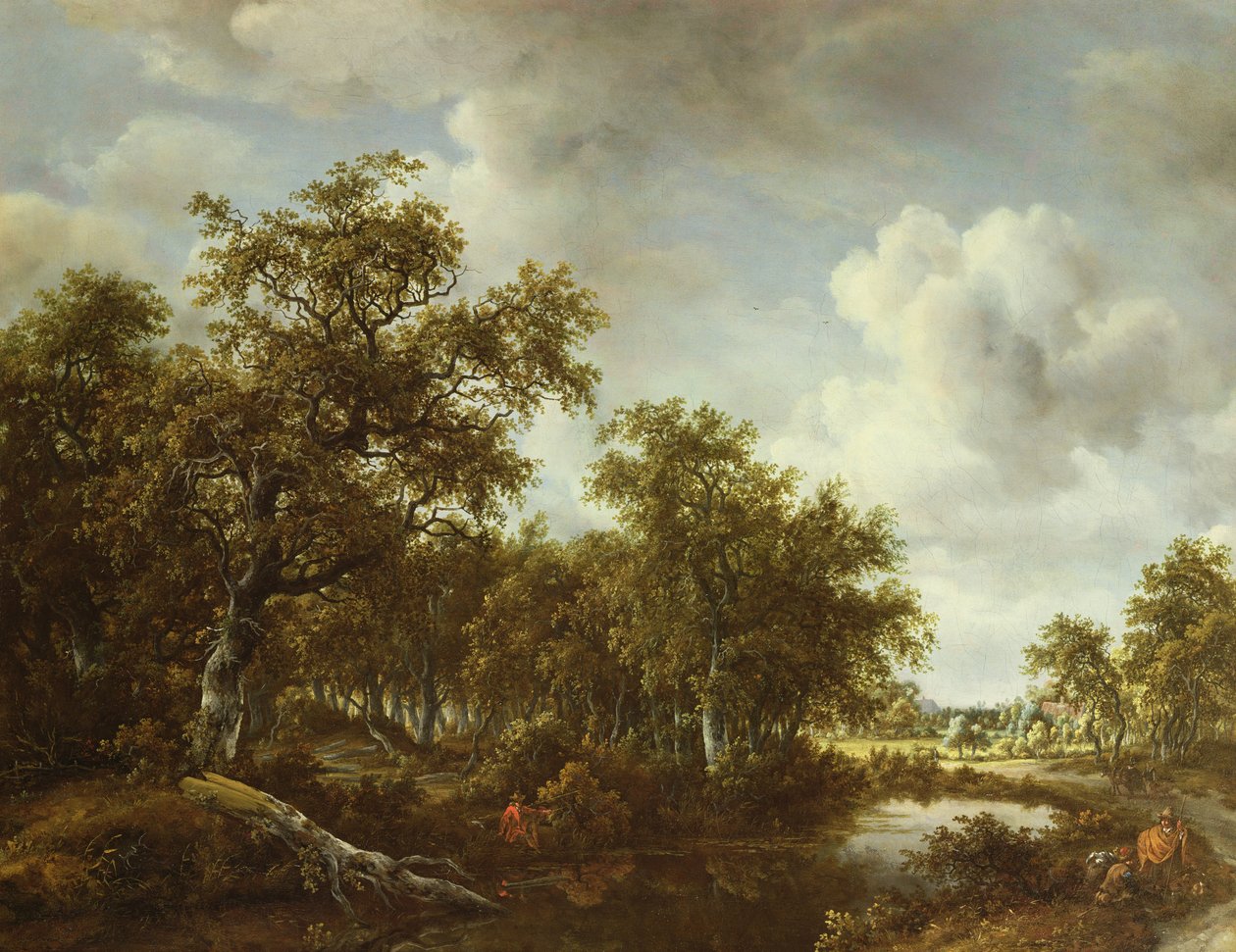 Et skovklædt landskab med en lystfisker ved en dam, 1664 af Meindert Hobbema