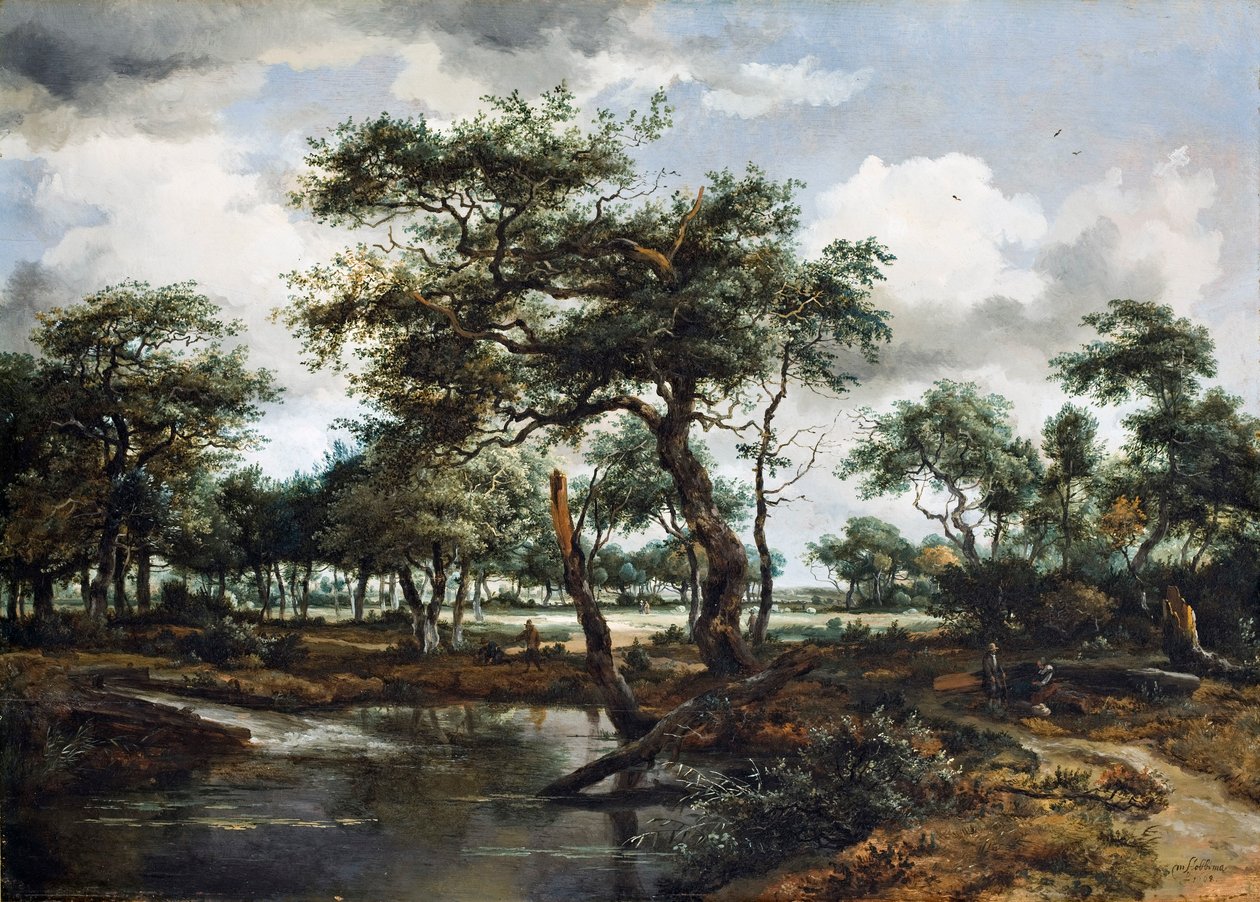 A Pond in the Forest, 1668 (olie på egetræspanel) af Meindert Hobbema