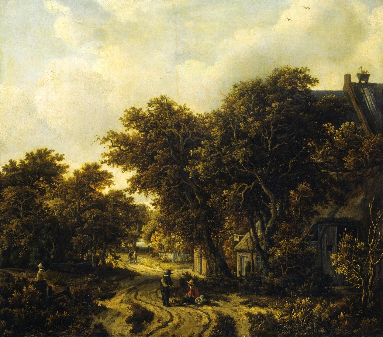 Tysk: Landschaft mit Wirtshaus Landskab med kro af Meindert Hobbema
