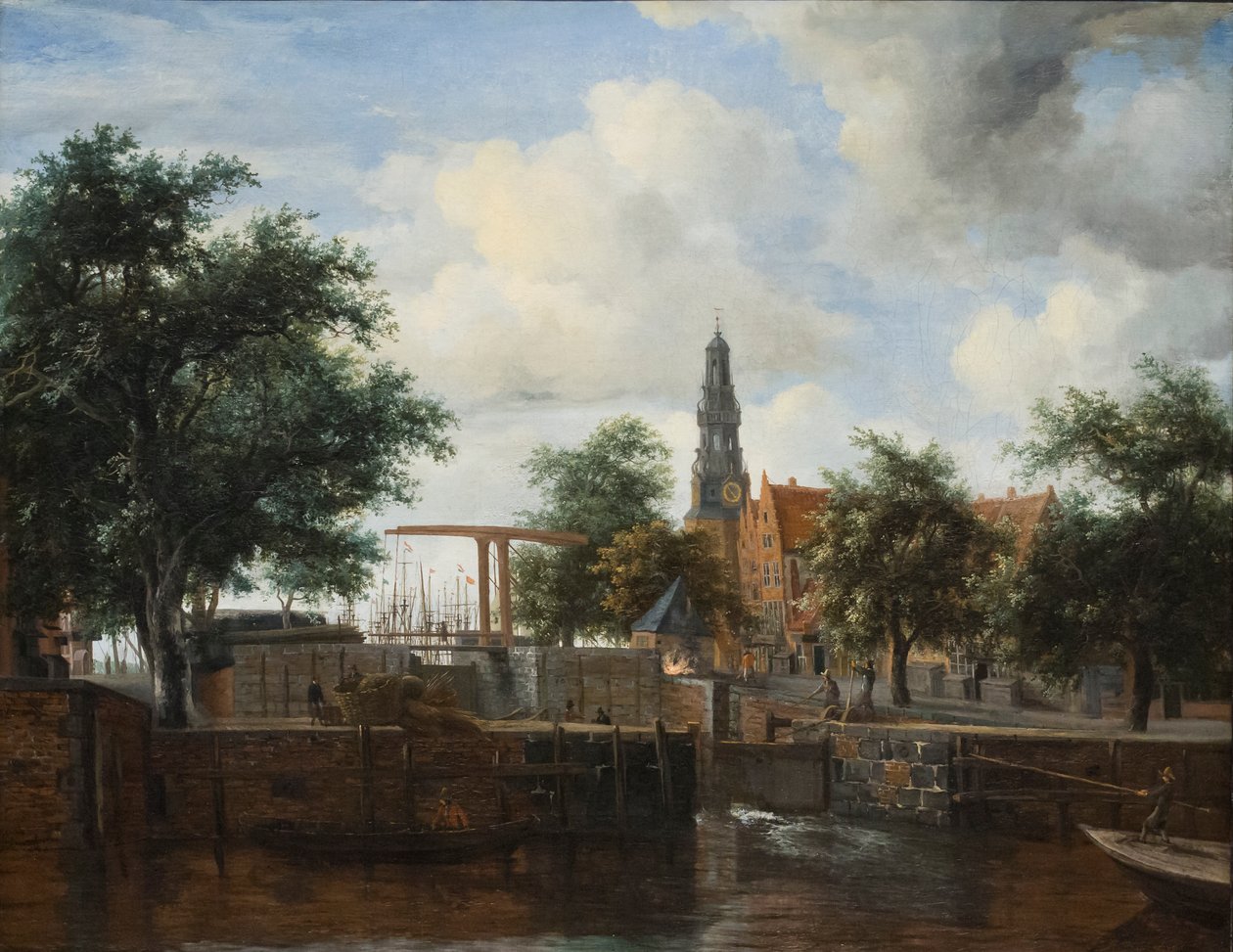 Haarlem-slusen, Amsterdam, ca. 1663-35 (olie på lærred) af Meindert Hobbema