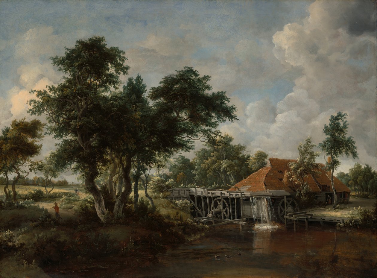 Vandmøllen med det store røde tag, 166265. af Meindert Hobbema