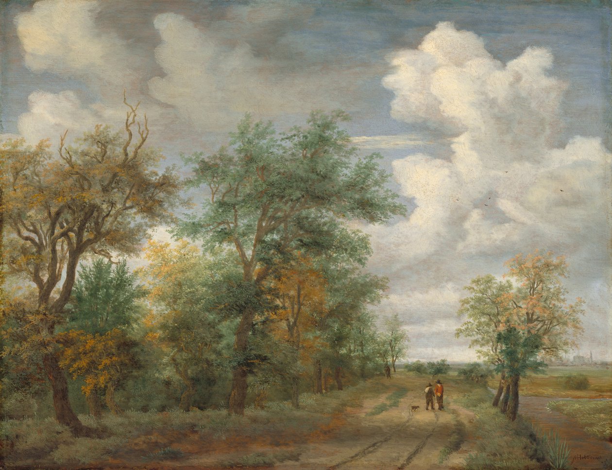 Skovklædt landskab med figurer, ca. 1658. af Meindert Hobbema