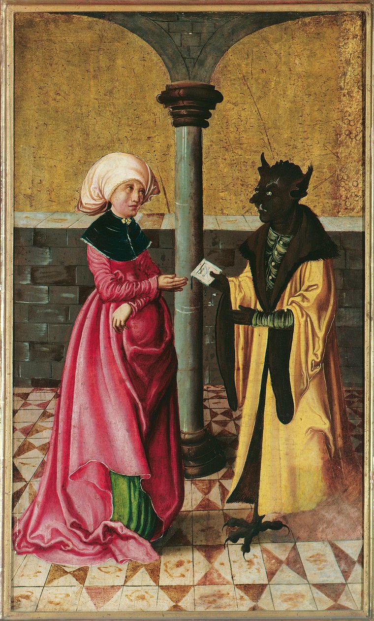 Djævelen der bringer det falske budskab (Legend of Saints Cosmas og Damian) af Meister der Legendenszenen
