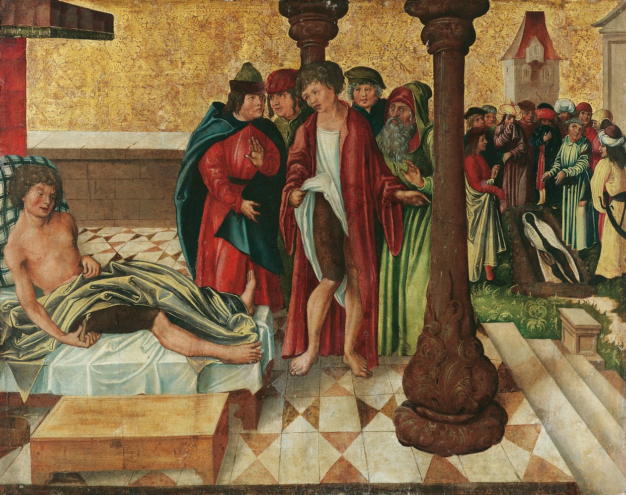 Mirakuløs benhealing af St. Cosmas og Damian af Meister der Legendenszenen