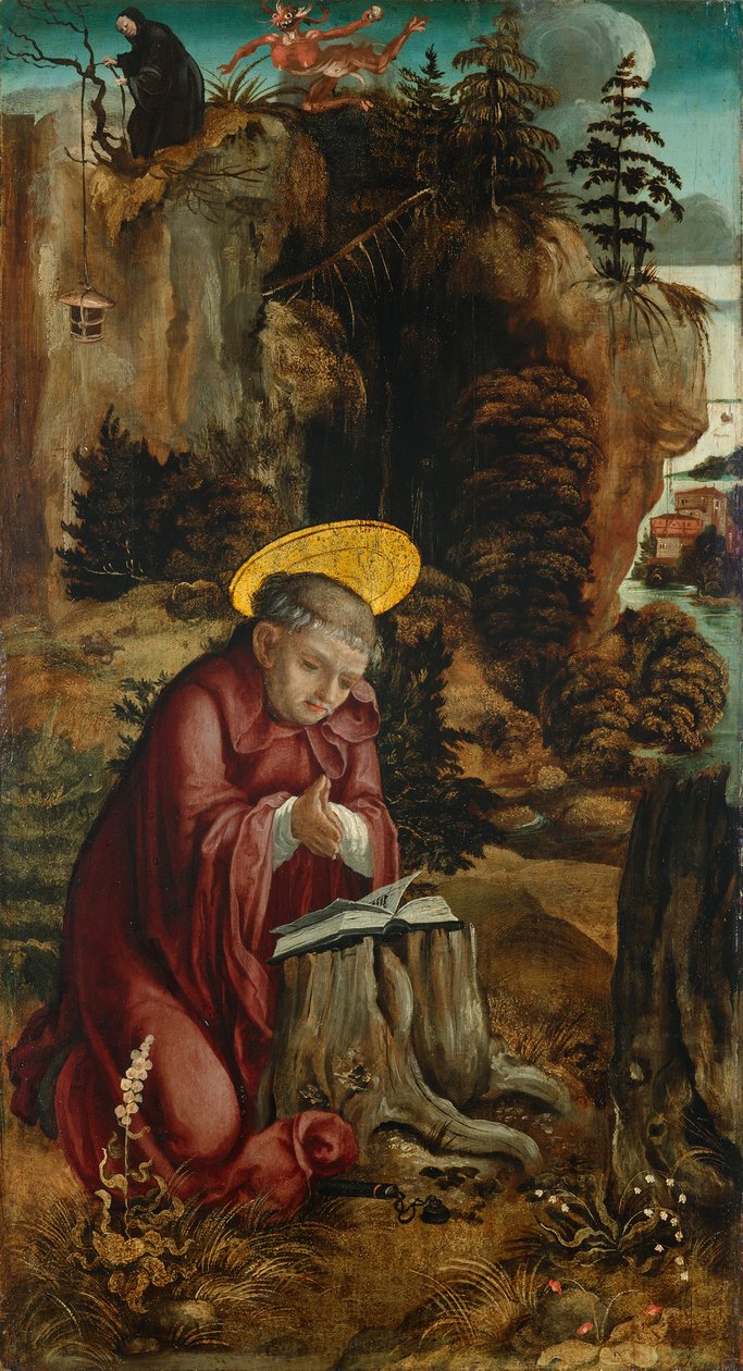St. Benedikt foran hulen i Subiaco af Meister des Innerochsenbacher Annenaltars
