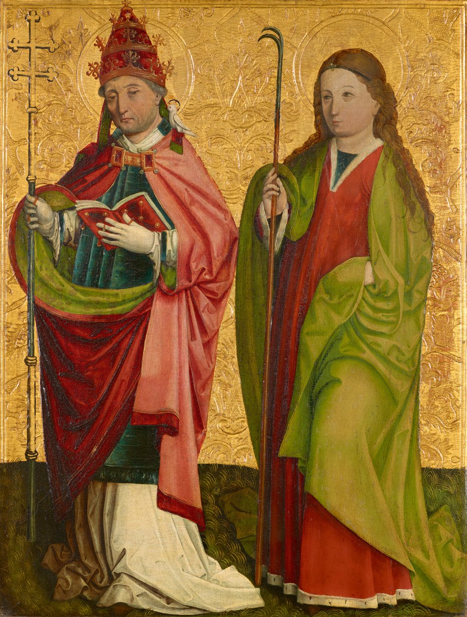 Højre fløj af den såkaldte Pretschlaipfer-triptykon: St. Gregor og Agathe (inde); helvede Erasmus og Barbara (udenfor) af Meister von Großgmain (Werkstatt)