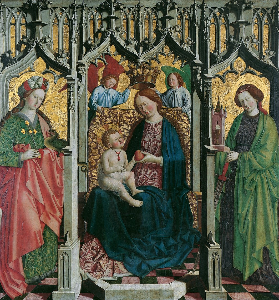 Tronet Mary med St. Margarethe og Barbara (forside); Man of Sorrows i ranke ornament (bagside) af Meister von Uttenheim