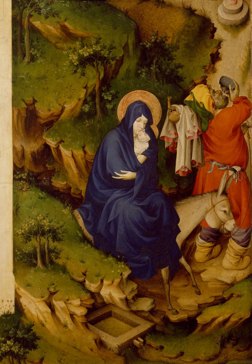 Flyvning til Egypten, detalje fra højre panel af Champmol Altar, af Melchior Broederlam (ca 1355-ca 1411), tempera på træ af Melchior Broederlam