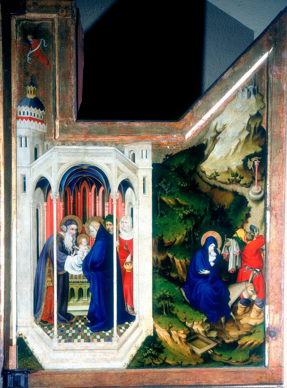 Præsentationen ved templet og flugten til Egypten, 1394-1399 af Melchior Broederlam