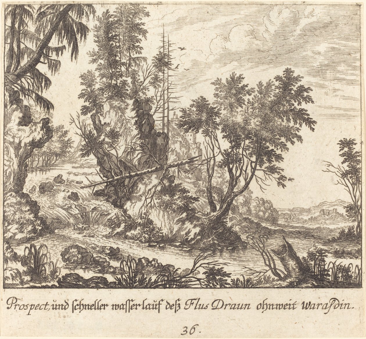 Draun River af Melchior Küsel after Johann Wilhelm Baur