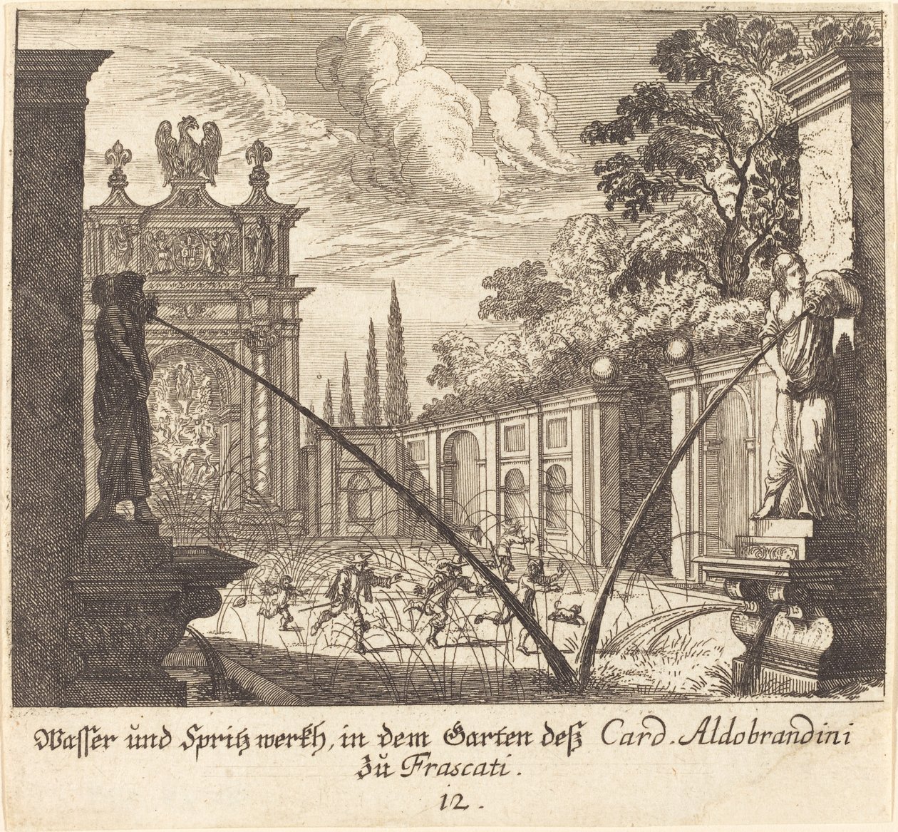 Kardinal Aldobrandinis haver, Frascati af Melchior Küsel after Johann Wilhelm Baur