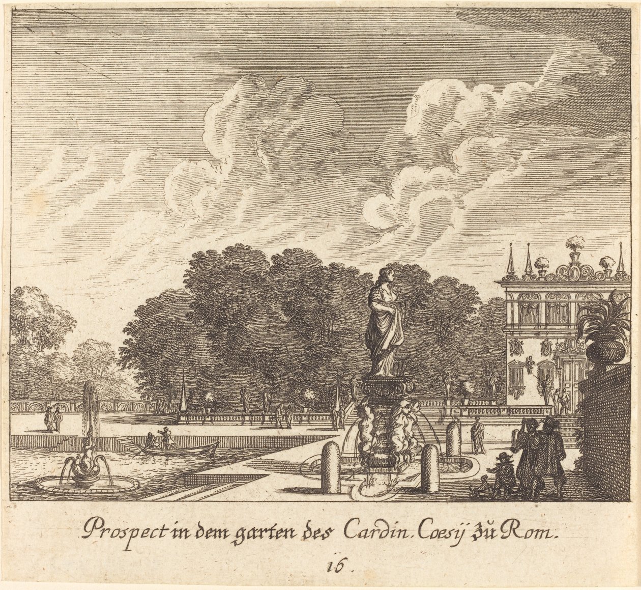 Kardinal Coessis haver, Rom af Melchior Küsel after Johann Wilhelm Baur