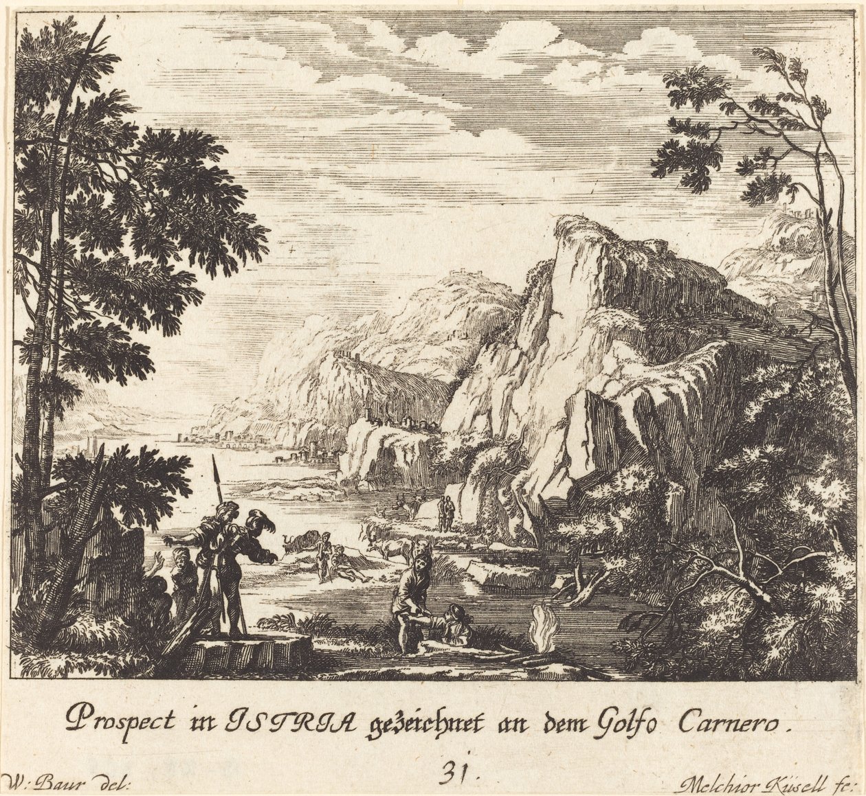 Istrien, Fårebugten af Melchior Küsel after Johann Wilhelm Baur