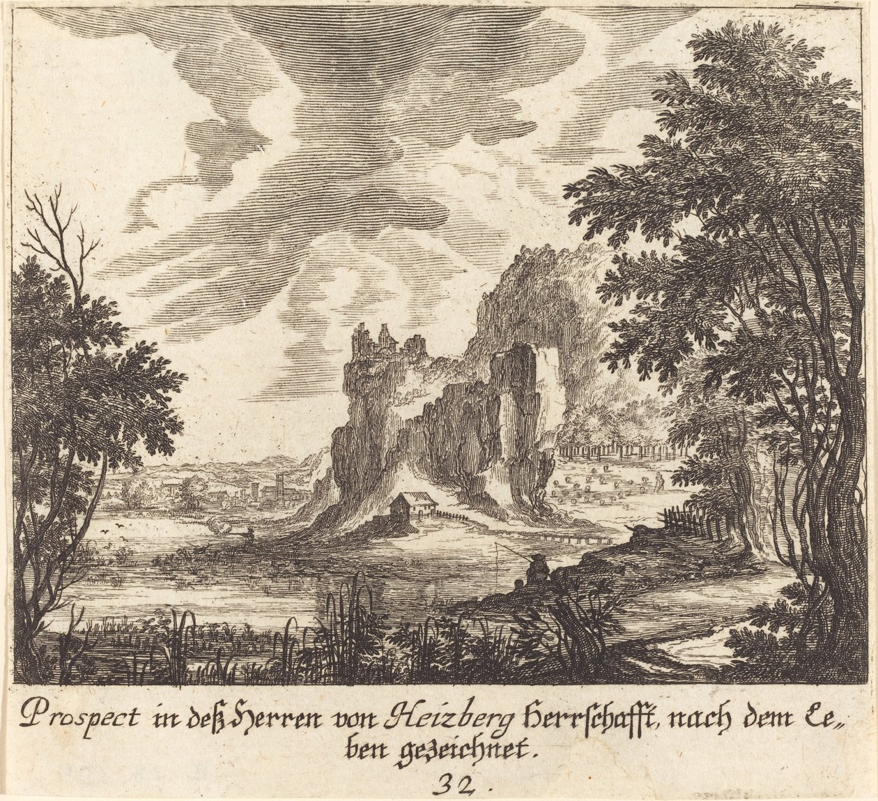 bjergudsigt af Melchior Küsel after Johann Wilhelm Baur