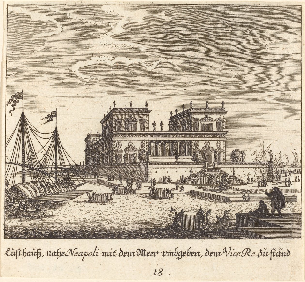 Palace, Vice Re, Napoli af Melchior Küsel after Johann Wilhelm Baur