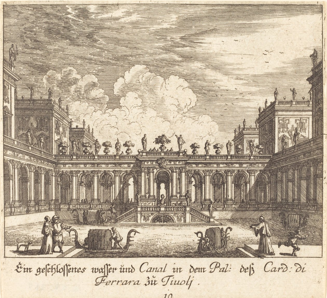 Palads og kanal, kardinal af Ferrara, Tivoli af Melchior Küsel after Johann Wilhelm Baur