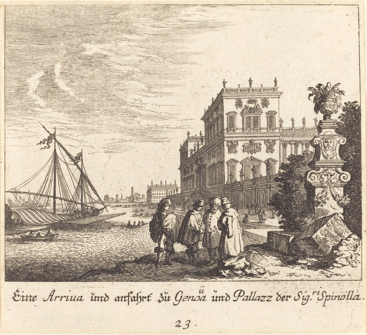 Spinolla-paladset, Genova af Melchior Küsel after Johann Wilhelm Baur