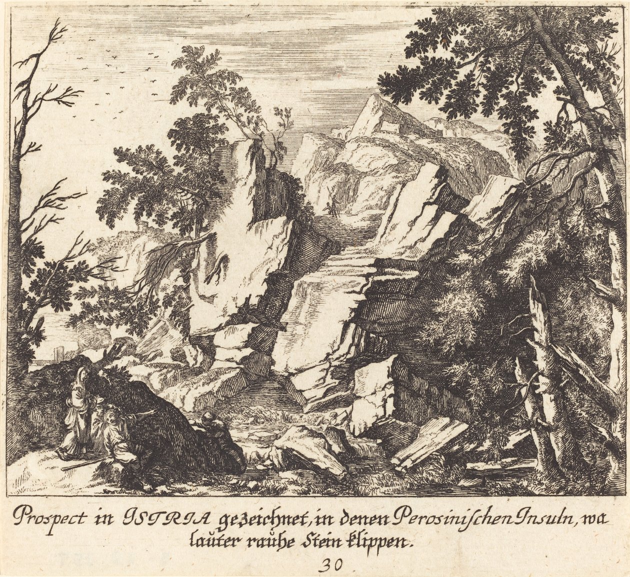 Udsigt i Istrien af Melchior Küsel after Johann Wilhelm Baur