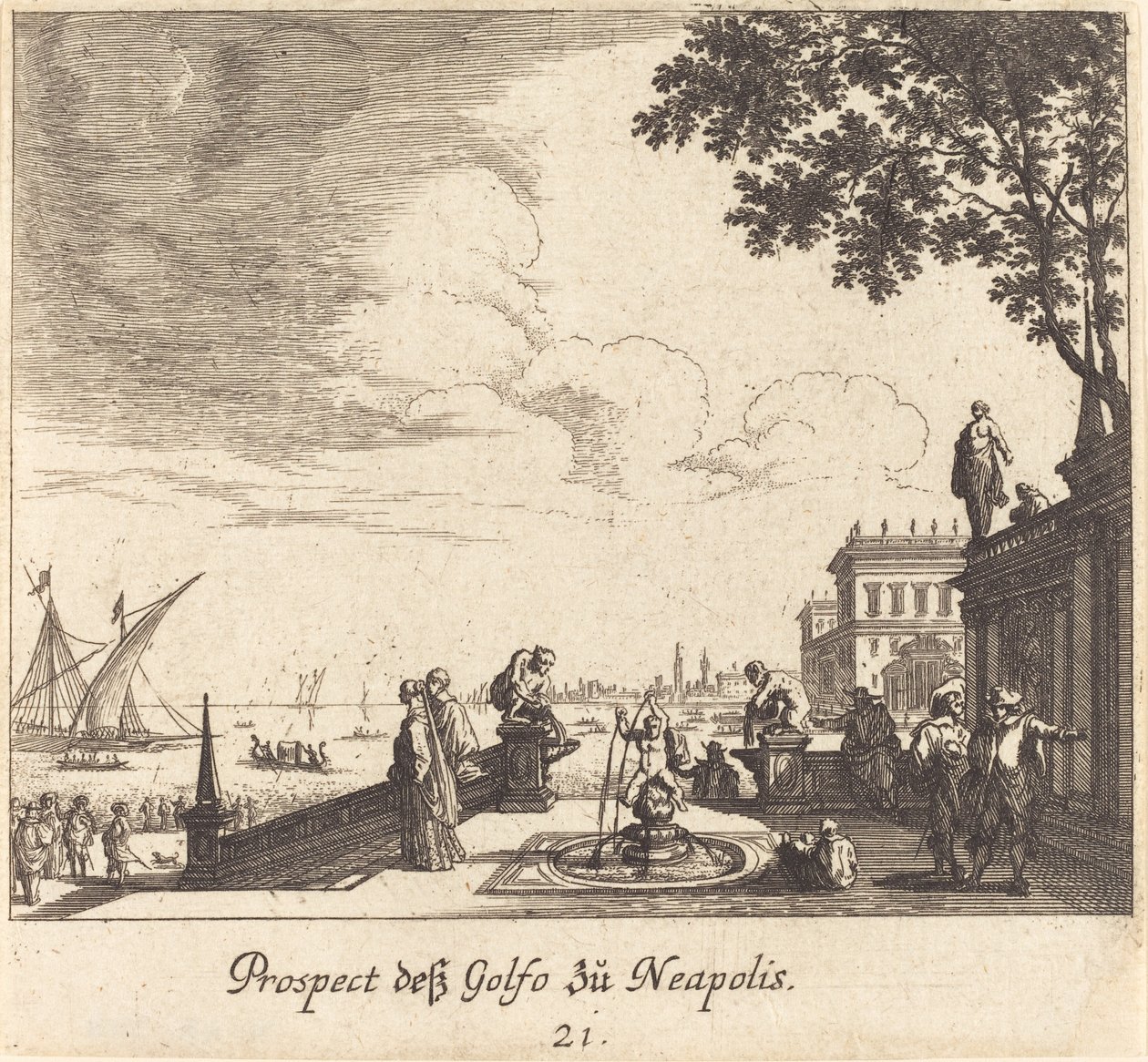 Udsigt over Napolibugten af Melchior Küsel after Johann Wilhelm Baur