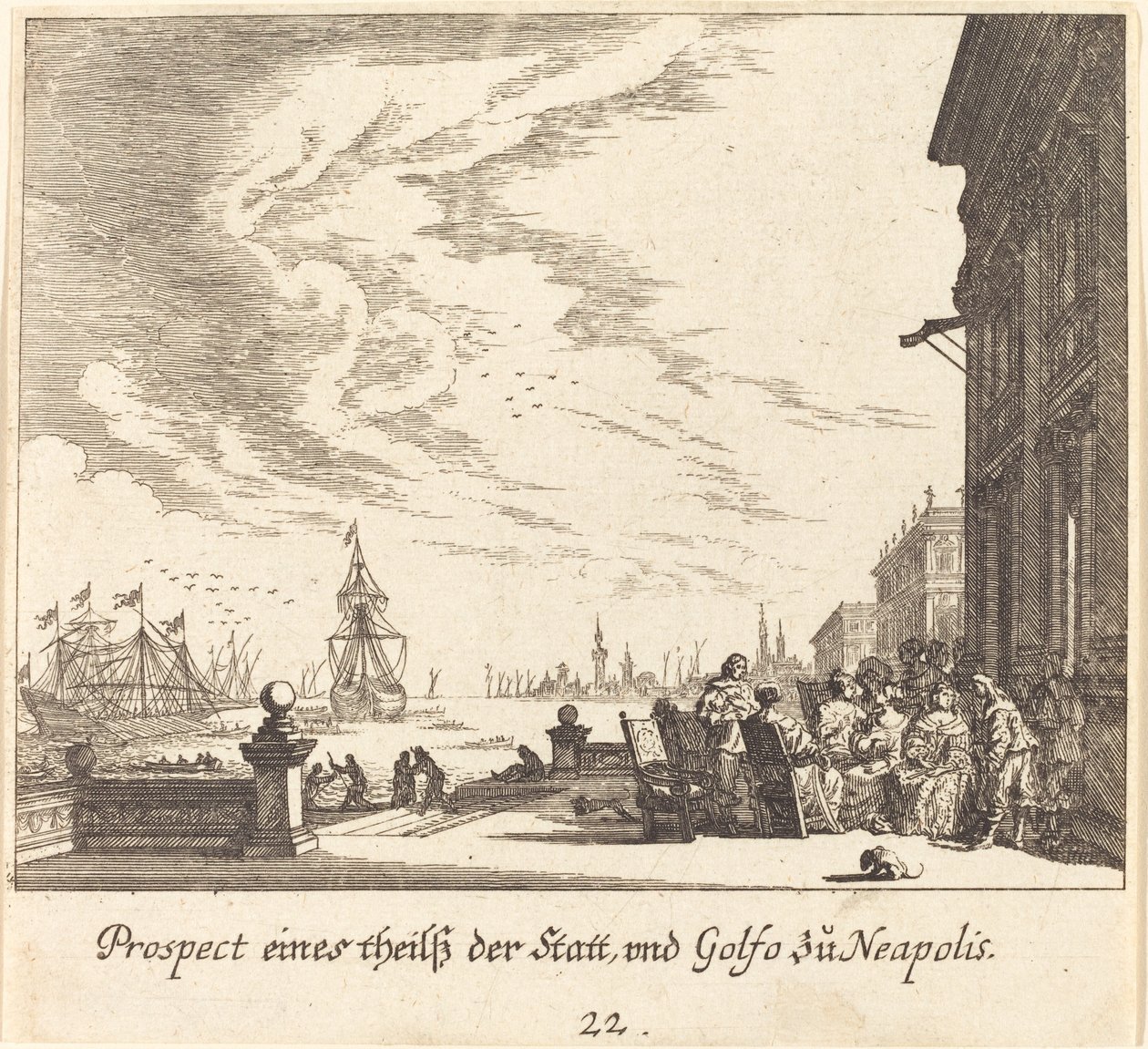 Udsigt over Napolibugten af Melchior Küsel after Johann Wilhelm Baur