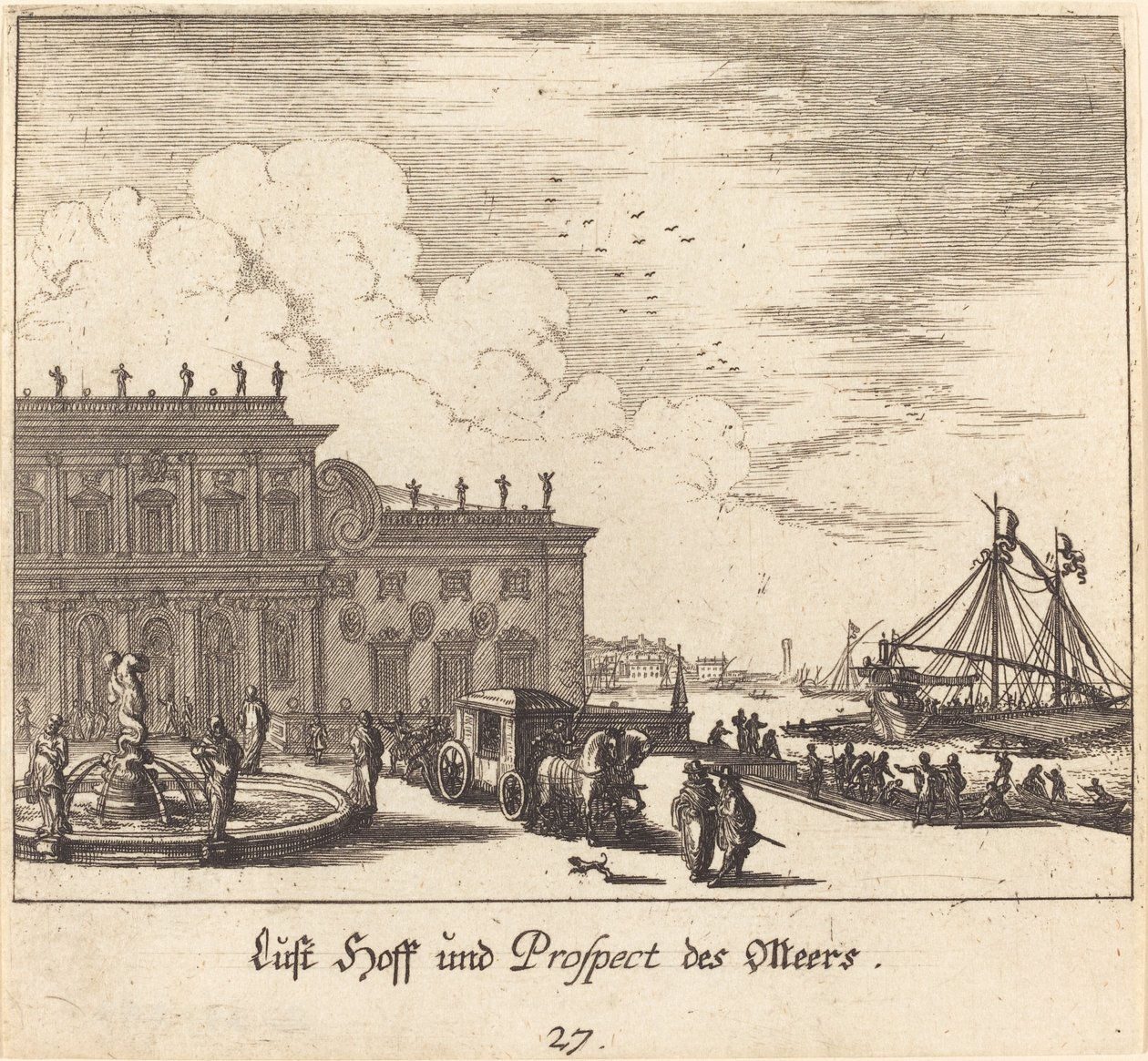 Udsigt over Meers af Melchior Küsel after Johann Wilhelm Baur
