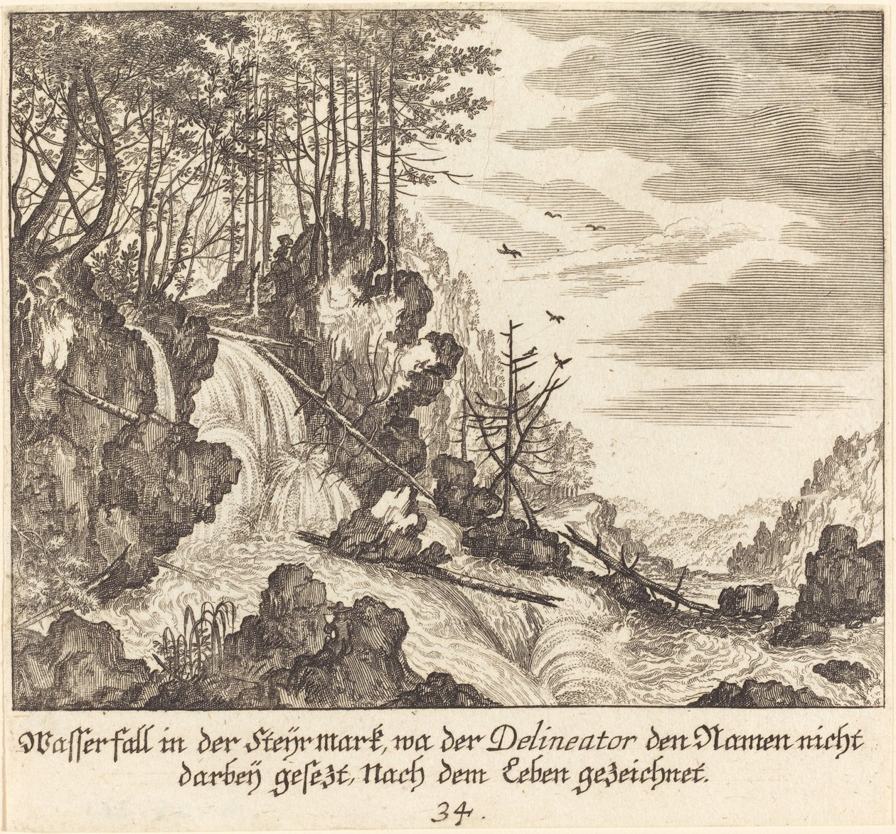Vandfald af Melchior Küsel after Johann Wilhelm Baur