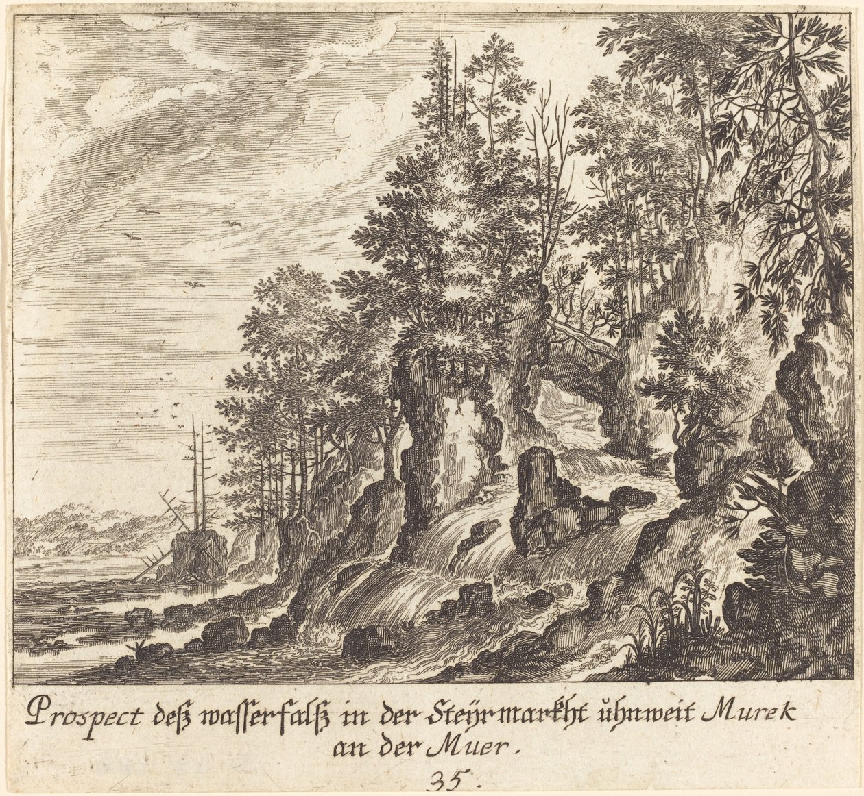 Vandfald af Melchior Küsel after Johann Wilhelm Baur