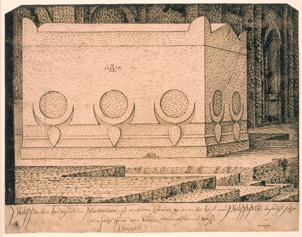 En sarkofag i Plovdiv eller Philippi af Melchior Lorck
