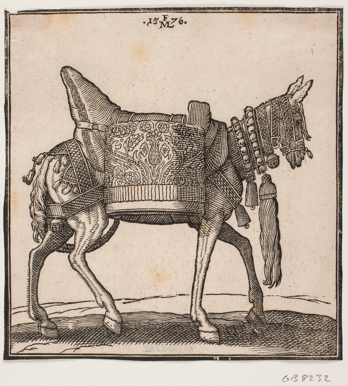 Et prægtigt udstyret mulæsel, profil mod h. af Melchior Lorck