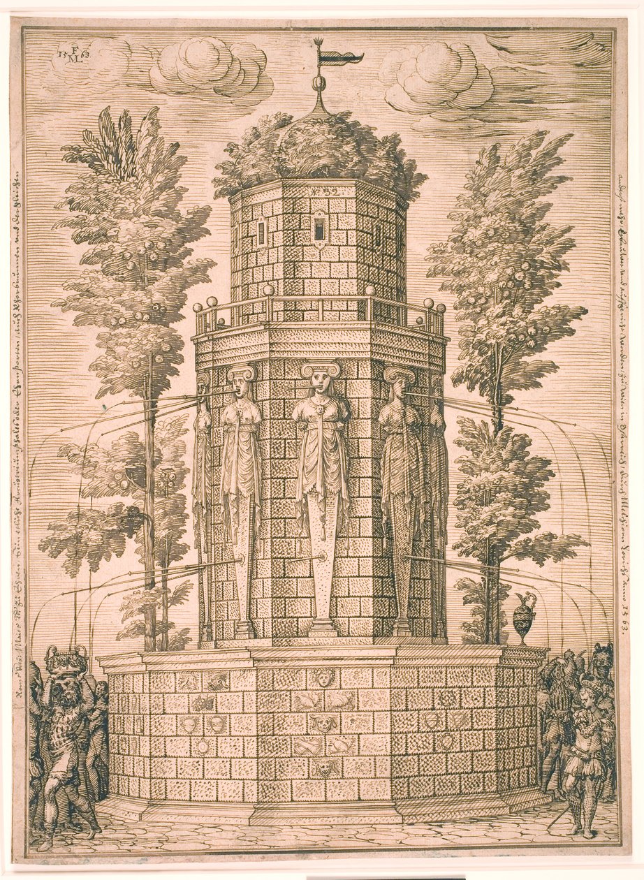 Springvand med karyatider af Melchior Lorck