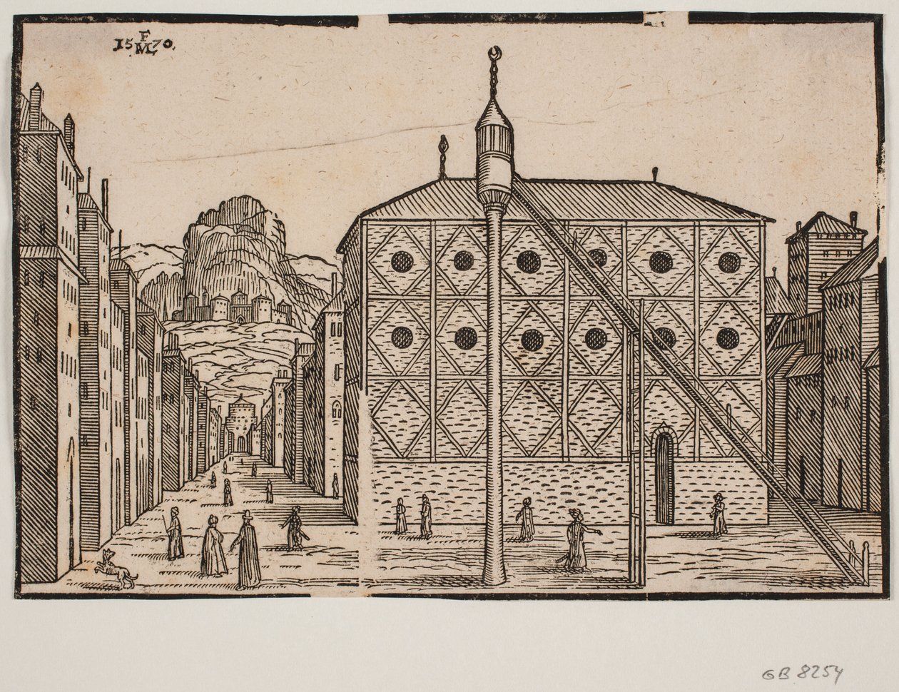 Gade, i forgrunden moské og fritstående minaret af Melchior Lorck