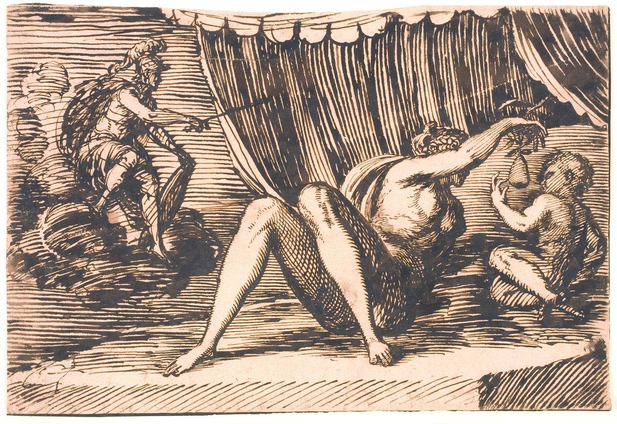 Mars, Venus holder en pære og et barn af Melchior Lorck