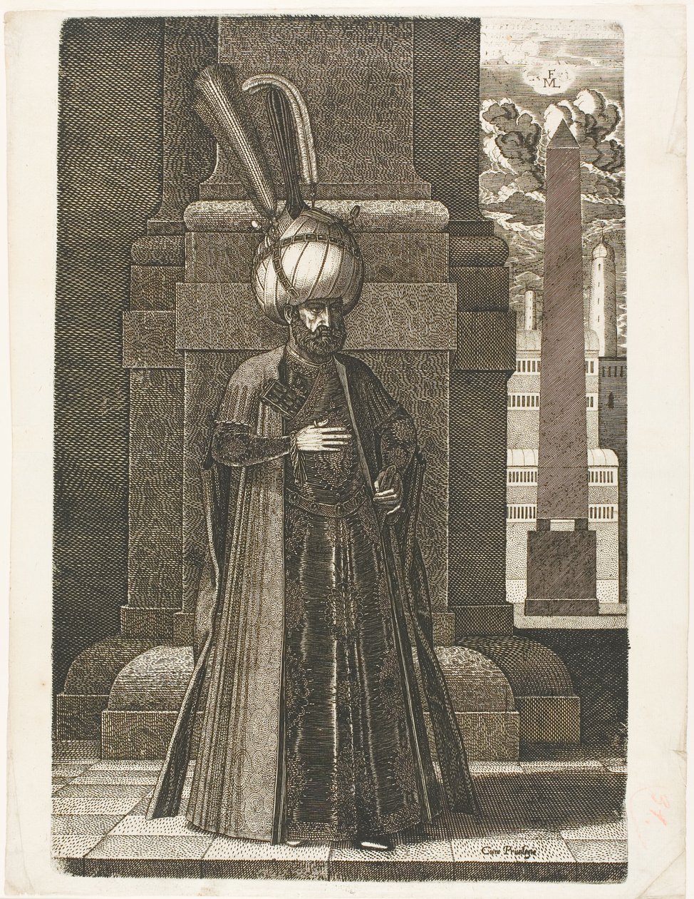 Portræt af Ismail, ambassadør for den persiske shah Tahmasp I, stående af Melchior Lorck