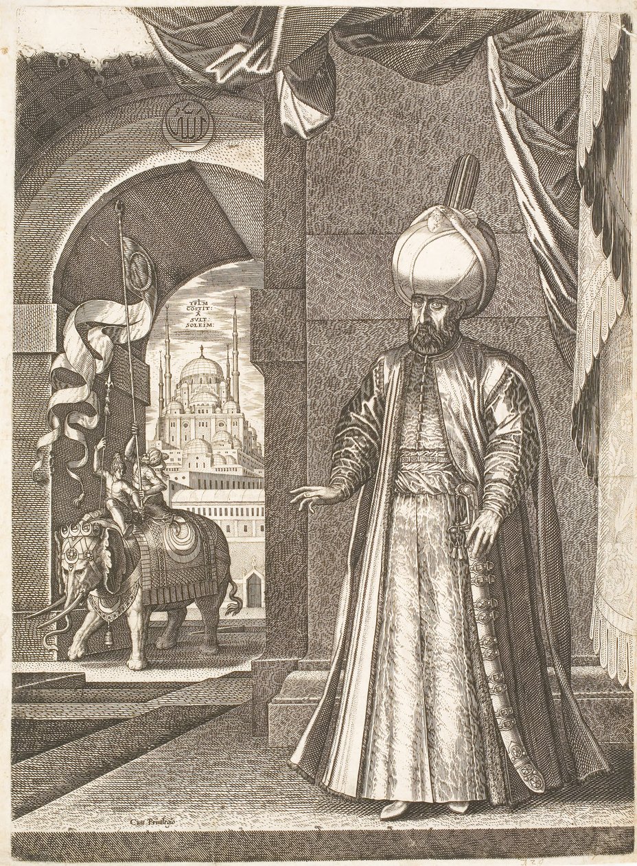 Portræt af Sultan Suleiman den storslåede (stående) af Melchior Lorck