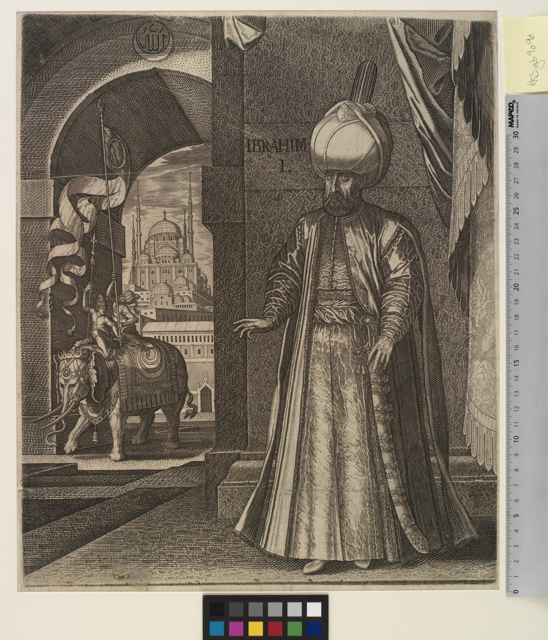 Portræt af Sultan Suleiman den Storslåede (stående) af Melchior Lorck