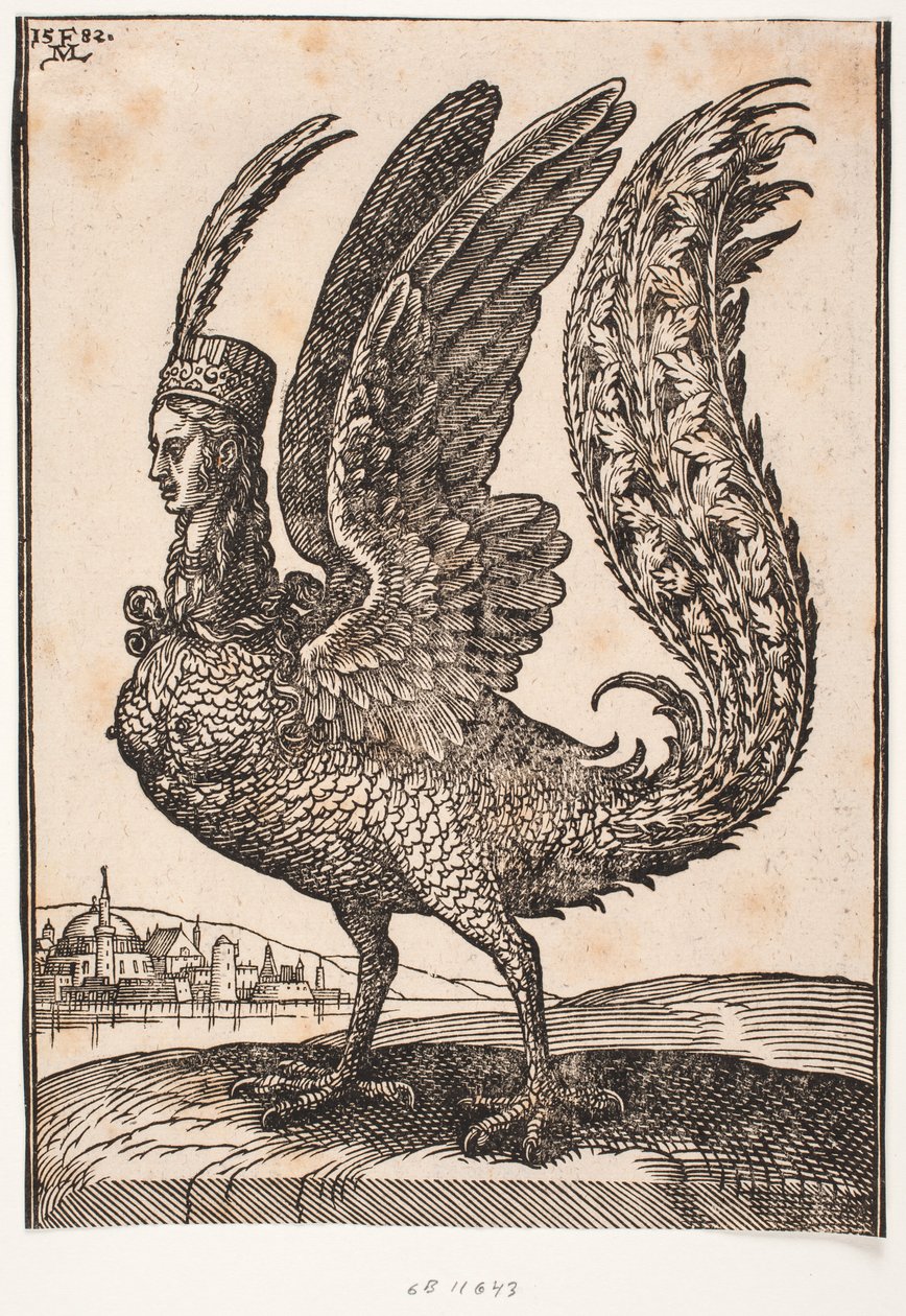 Uidentificeret mytisk dyr, harpy eller sirene af Melchior Lorck