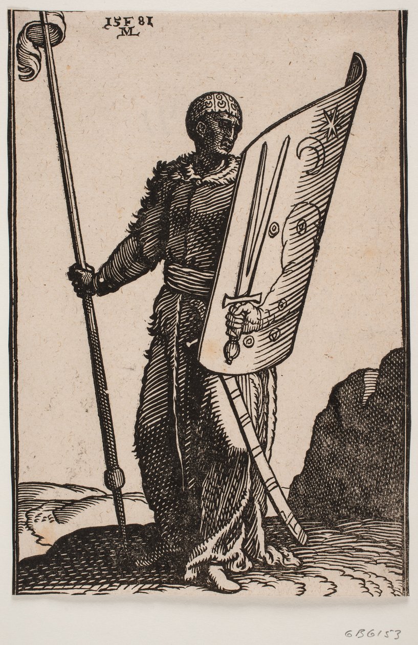 Kriger med lanse og skjold af Melchior Lorck