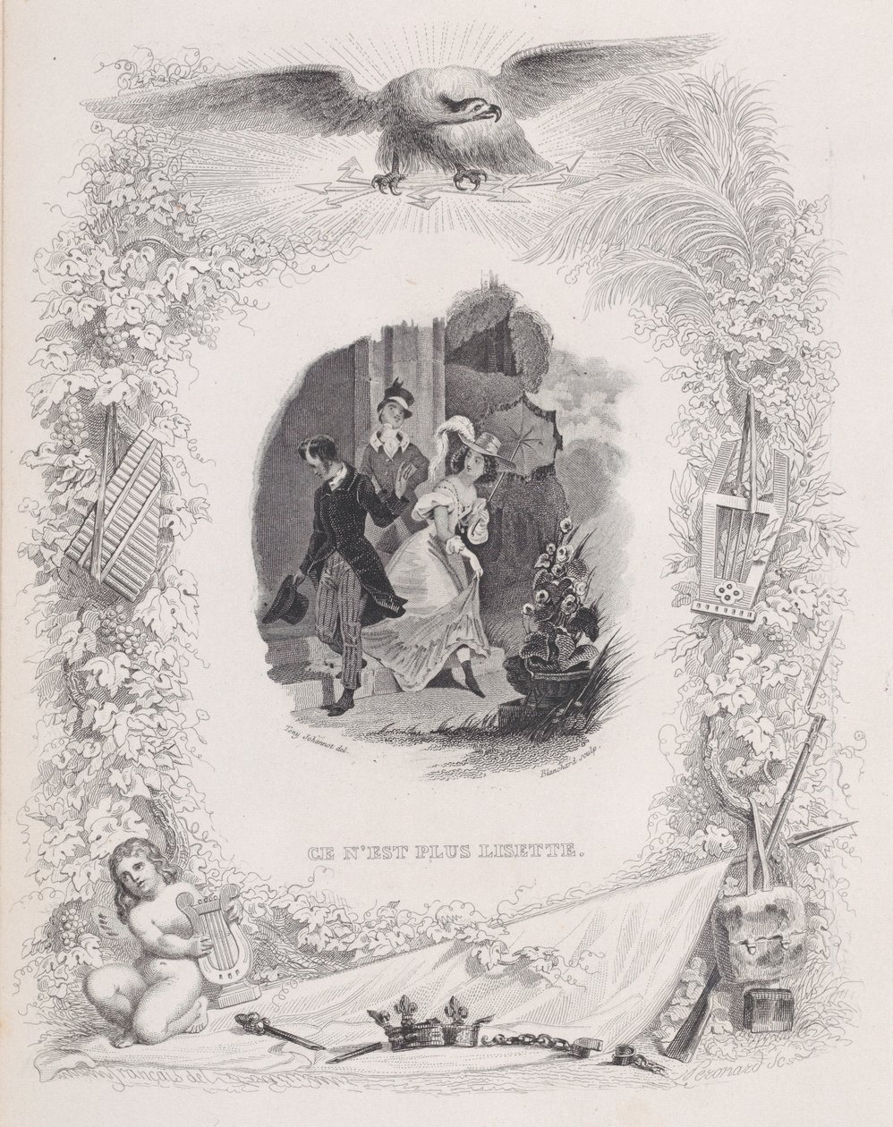 Det er ikke længere Lisette, fra The Songs of Béranger, 1829. Skabere: Melchior Péronard, Auguste Blanchard I. af Melchior Péronard, Auguste Blanchard I