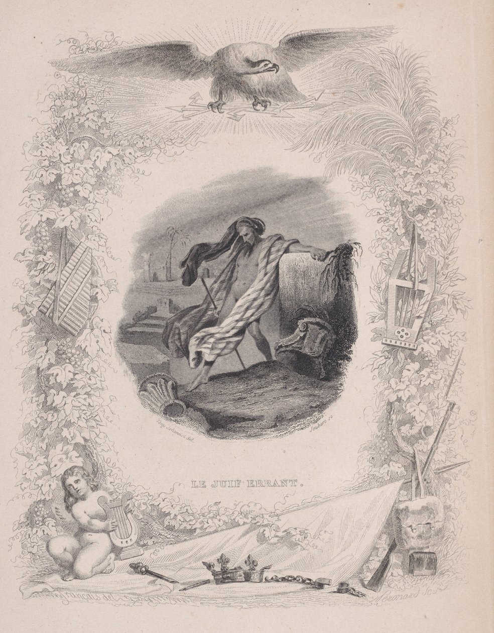 Den omvandrende jøde, fra Bérangers sange, 1829. Skaber: Melchior Péronard, Joubert. af Melchior Péronard, Joubert